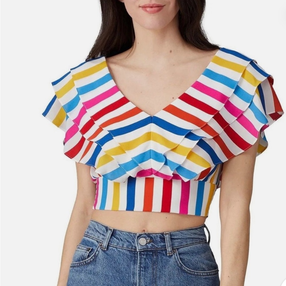 Color Me Courtney $130 Colorful Striped Ruffle Crop Top Size 0